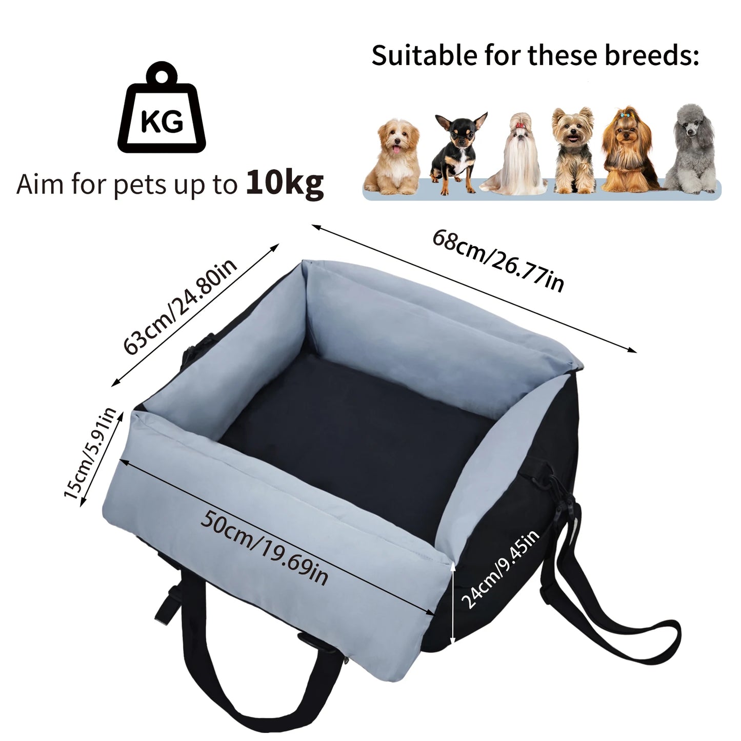 BORWART Portable Dog Car Seat Booster With Safety Belt Pocket