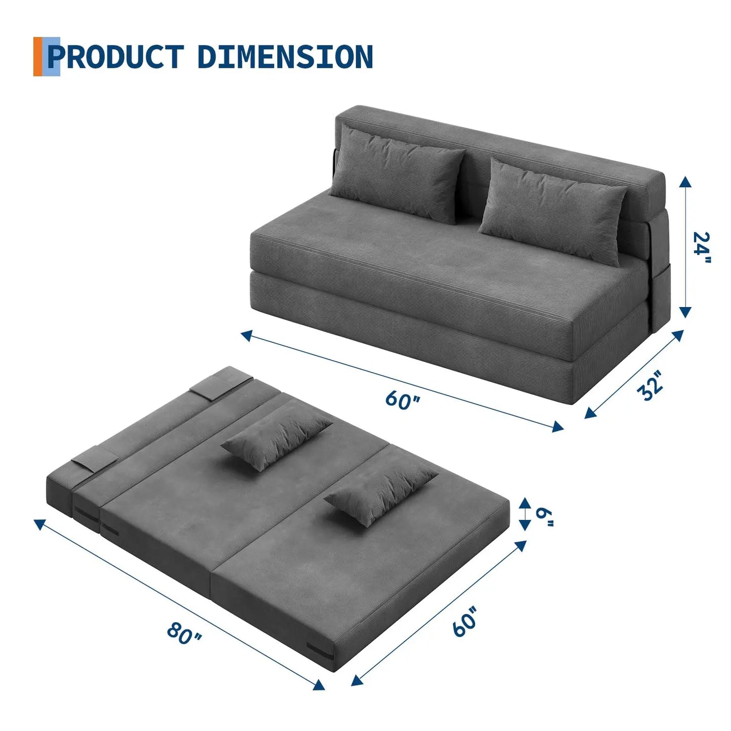 HobbyLane 4 In 1 Folding Sofa Bed Corduroy Loveseat Pillow