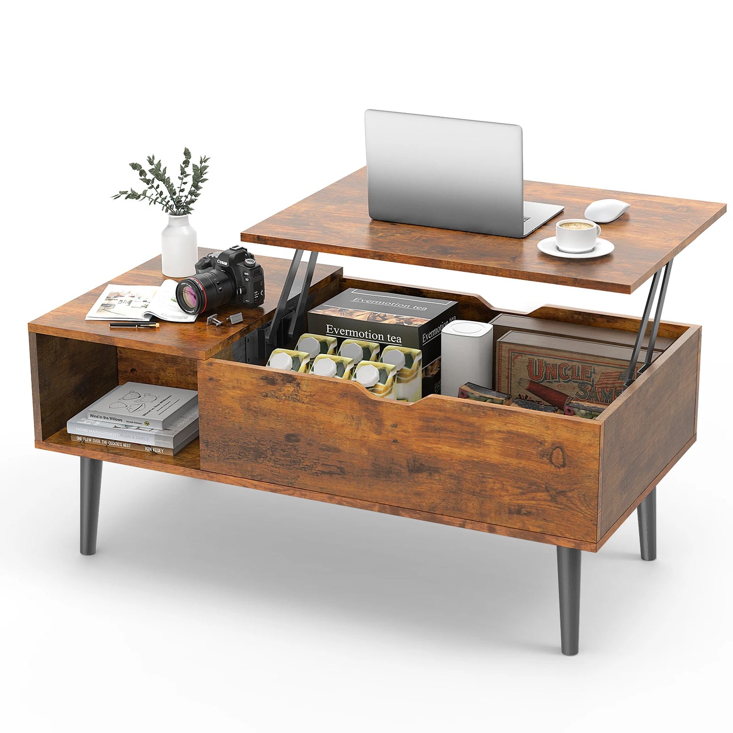 JHK Lift Top Coffee Table With Adjustable Storage For Living Room