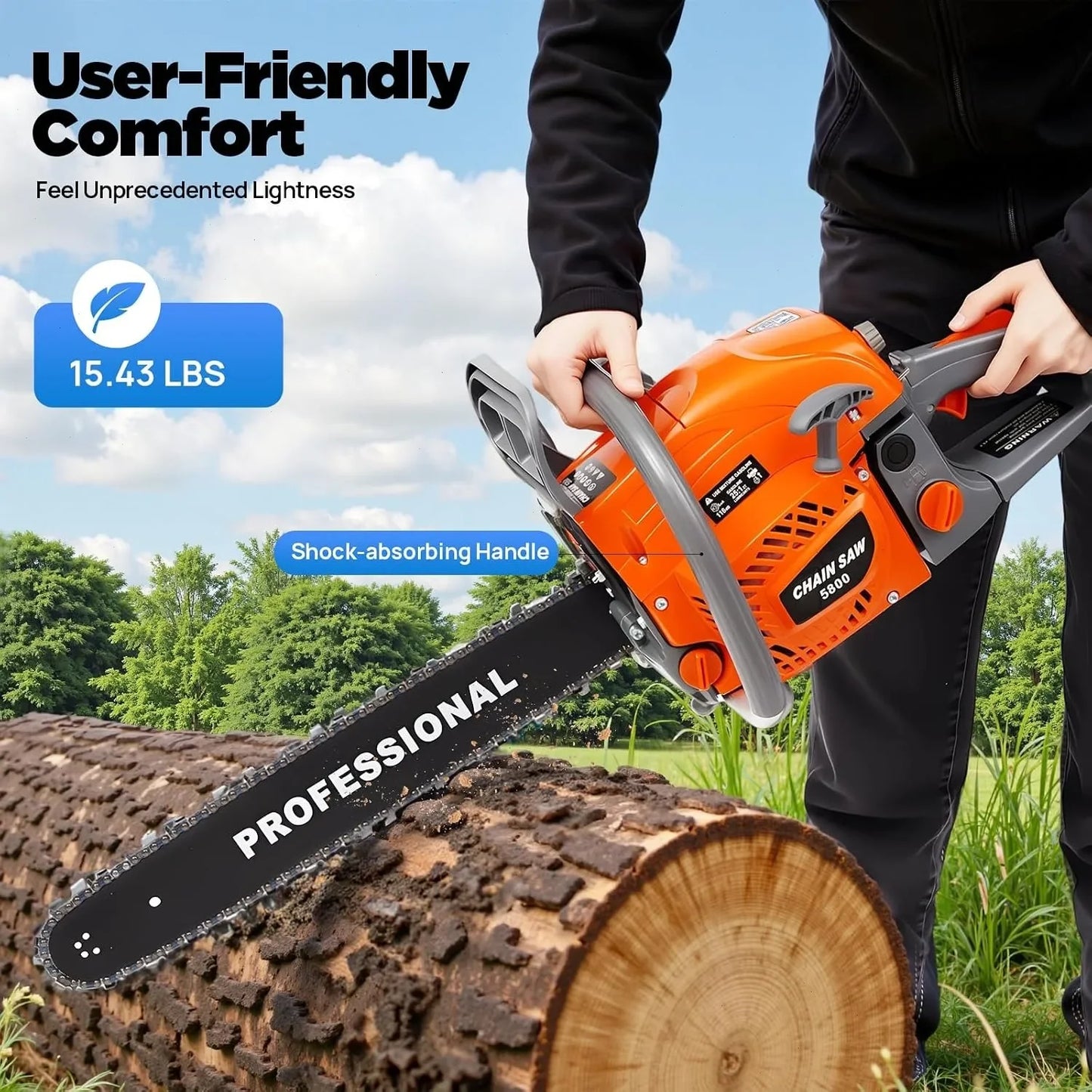 Bymaocar Gasoline Chainsaw 58cc Single Cylinder Engine