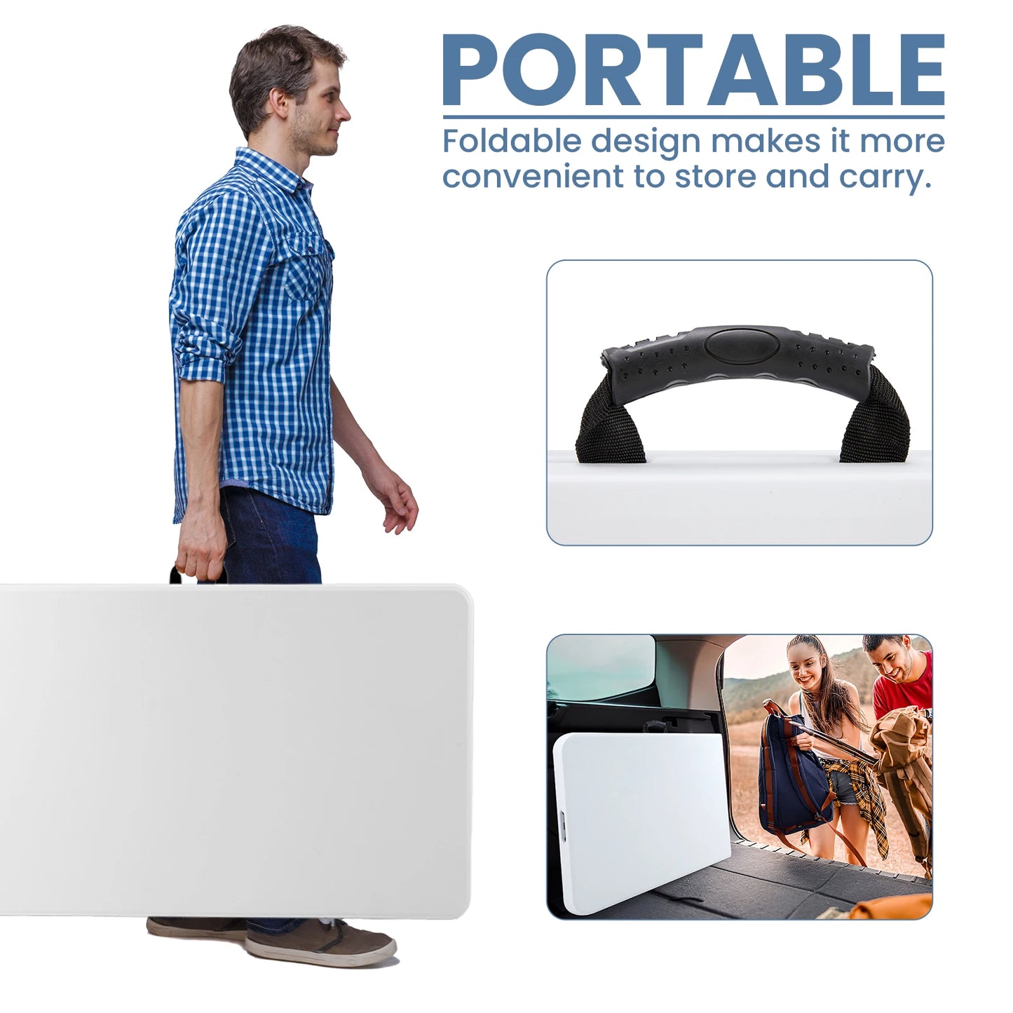 JHK Portable Folding Table Heavy Duty Outdoor Indoor With Carrying Handle