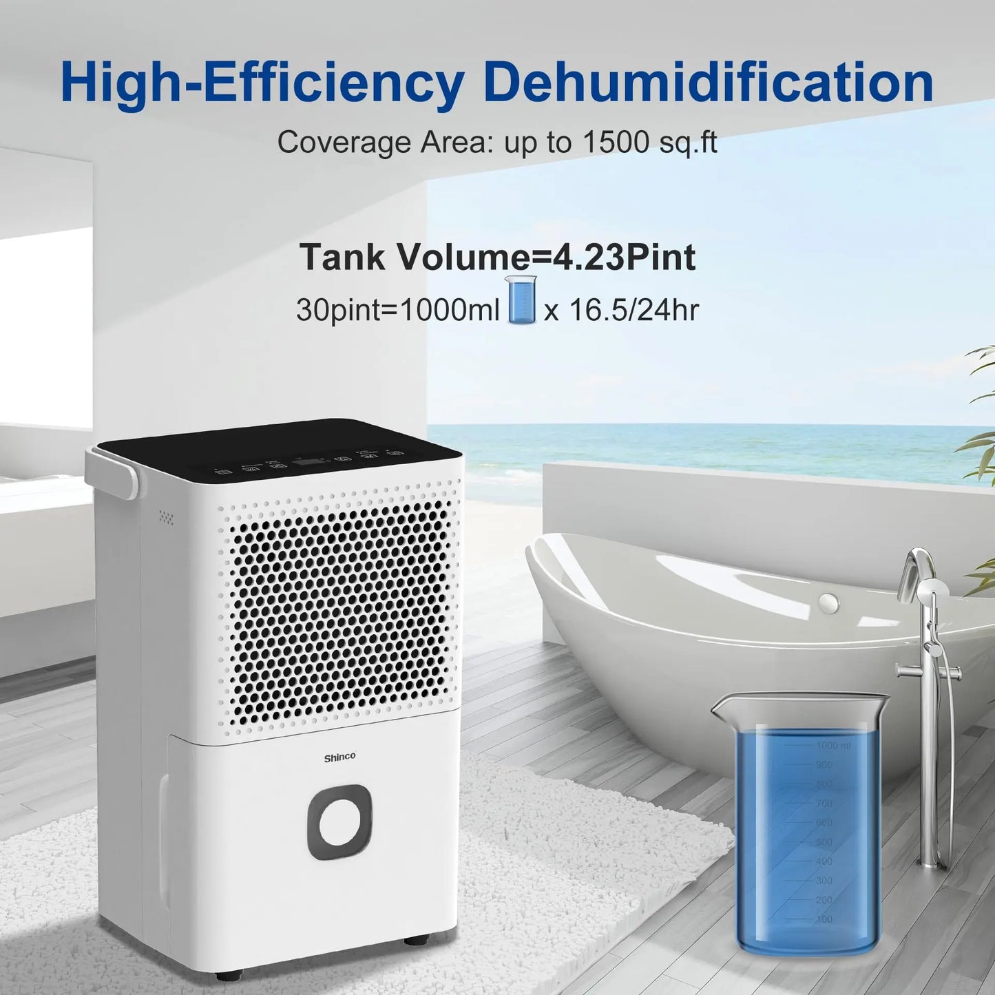 Shinco Dehumidifier With Auto Or Manual Drainage For Home Basements