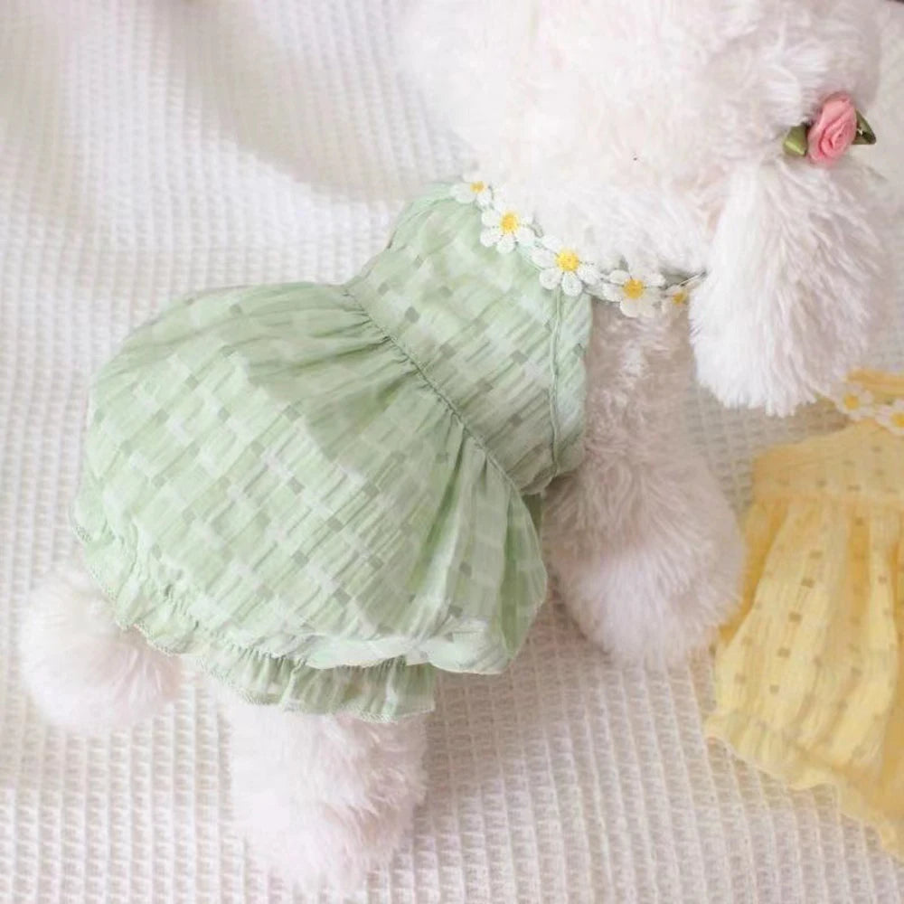 Pretty Small Cat Dress Floral Wreath Collar Pet Dress