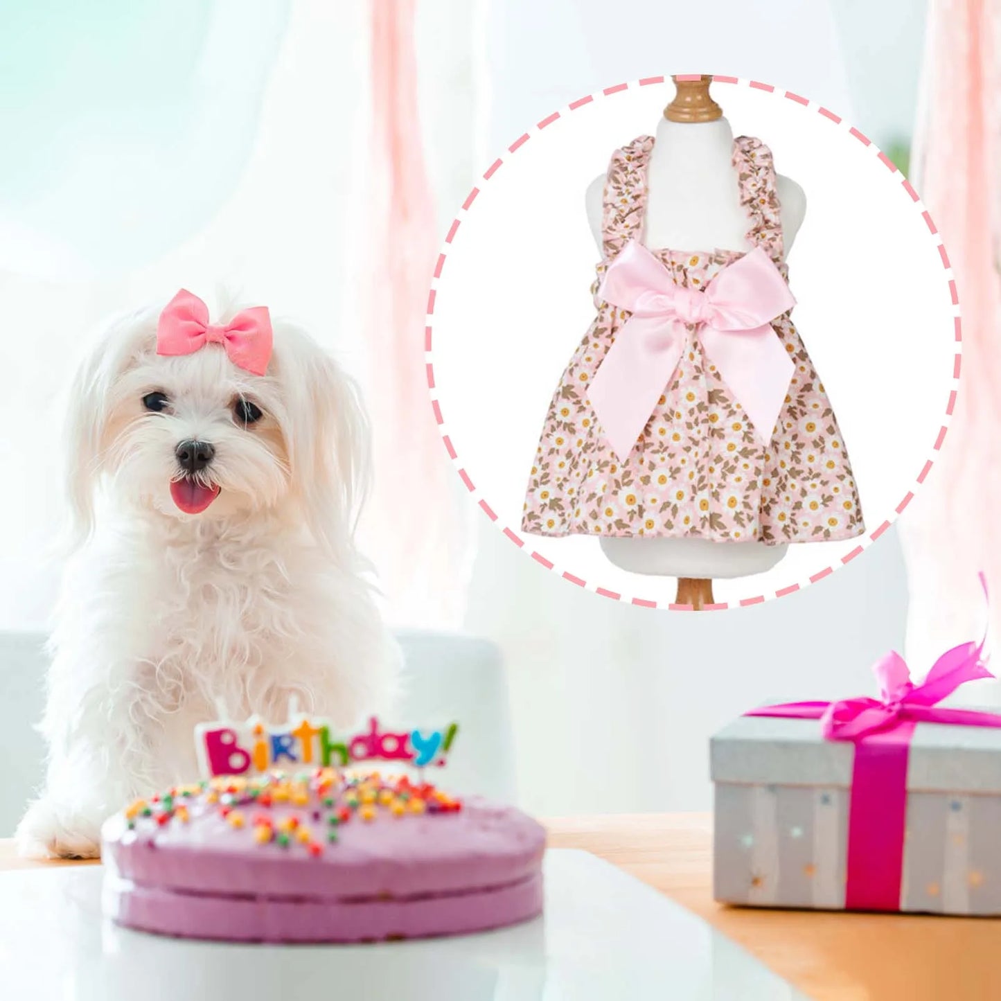 Floral Print Pet Dress Skirt For Dogs Romantic Style