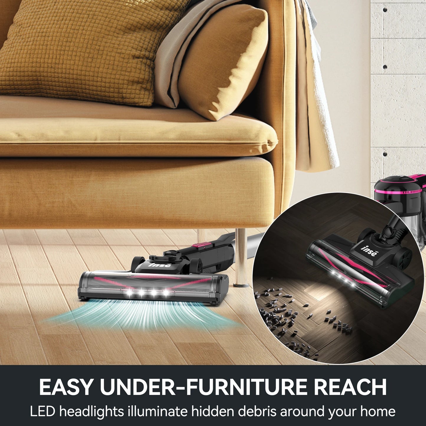 INSE N5T Cordless Vacuum Cleaner 25KPa Dustbin Six In One
