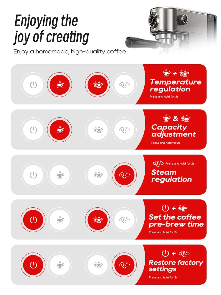 HiBREW Semi Automatic Espresso Coffee Maker Temperature Control
