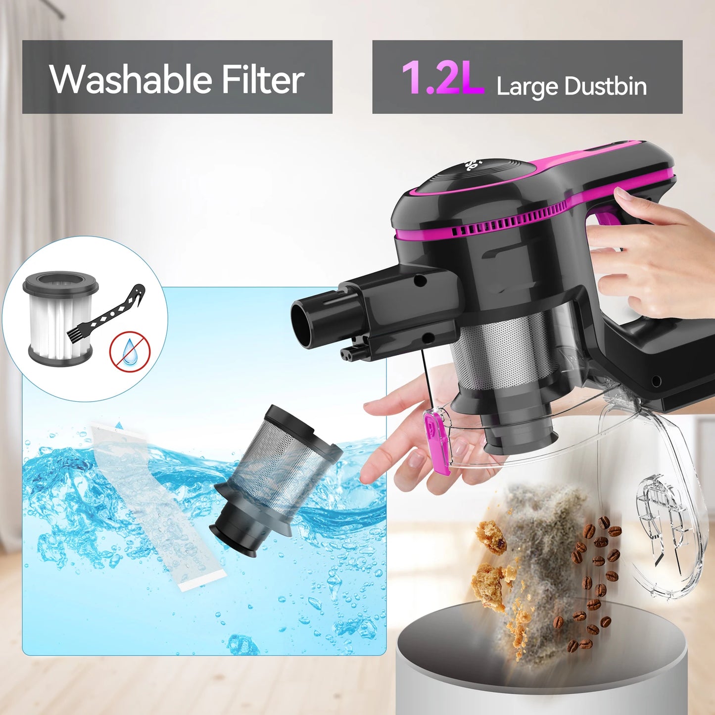 INSE N5T Cordless Vacuum Cleaner 25KPa Dustbin Six In One