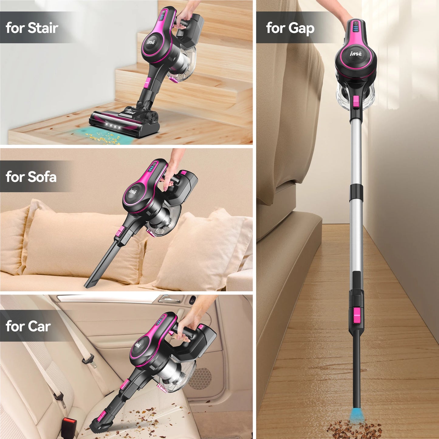 INSE N5T Cordless Vacuum Cleaner 25KPa Dustbin Six In One