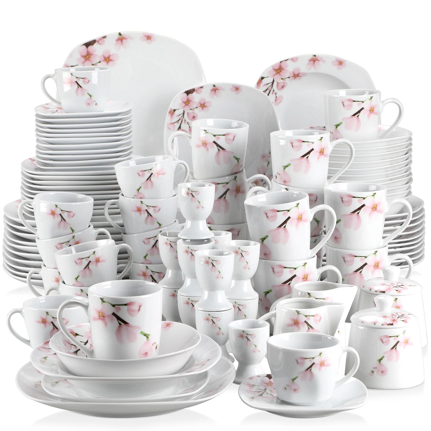MALACASA Annie Porcelain Dinnerware Set 100 Piece With Egg Cup