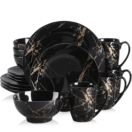 MALACASA Porcelain Dinnerware Set Gold Splash Pattern For Elegant Dining