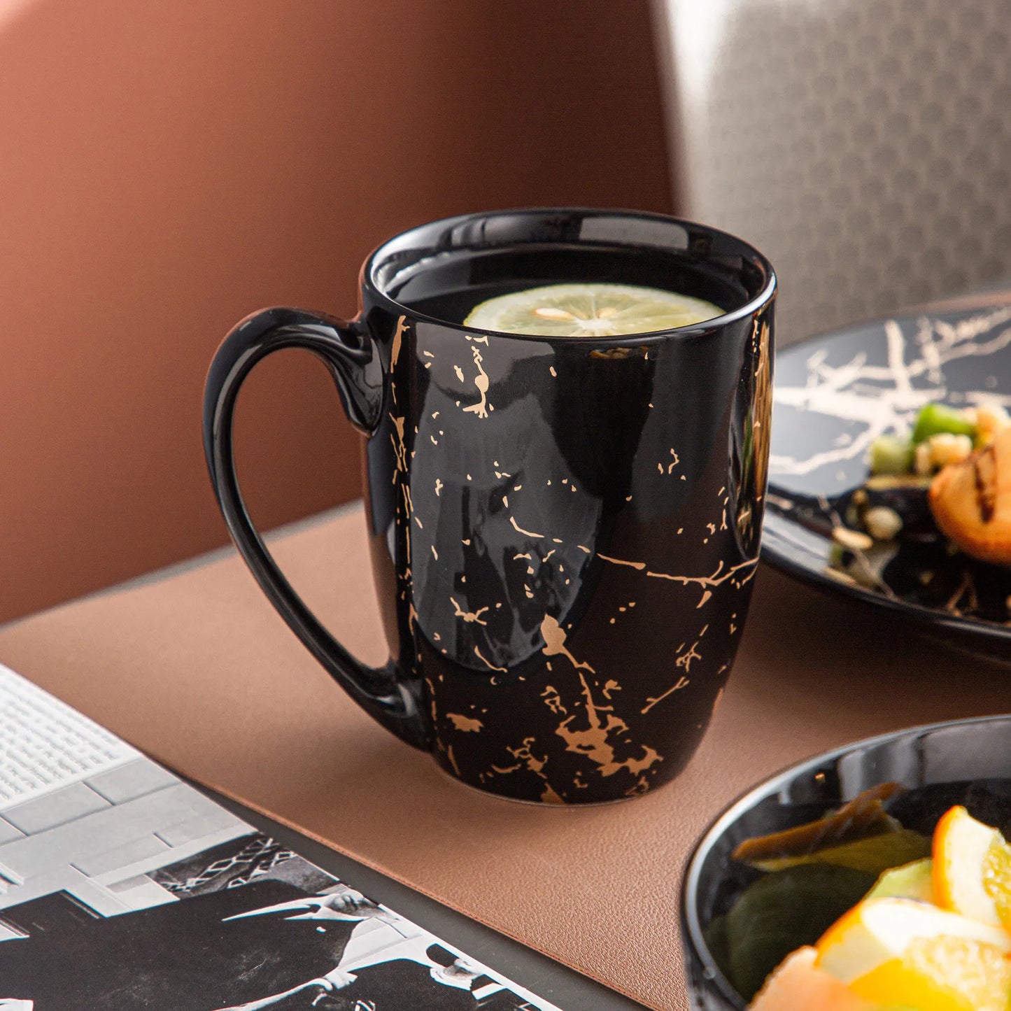 MALACASA Porcelain Dinnerware Set Gold Splash Pattern For Elegant Dining