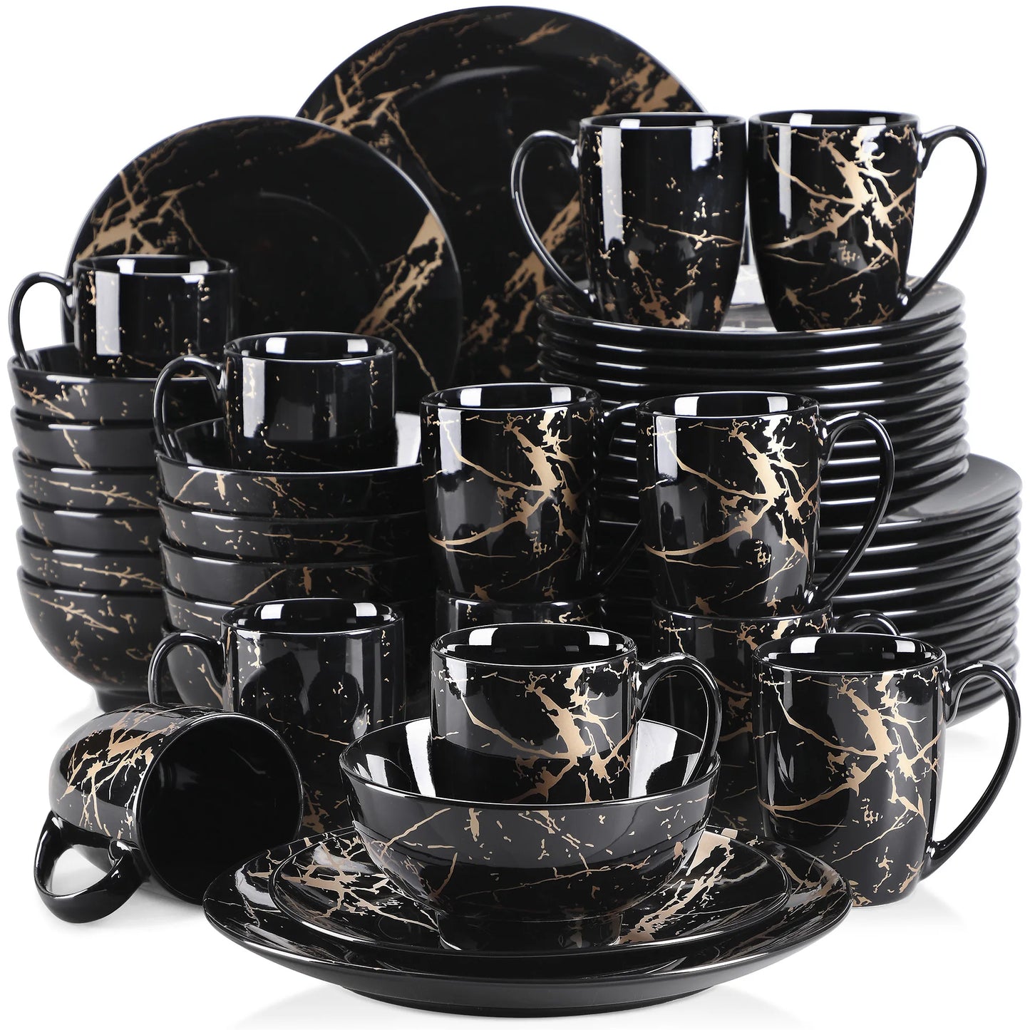 MALACASA Porcelain Dinnerware Set Gold Splash Pattern For Elegant Dining