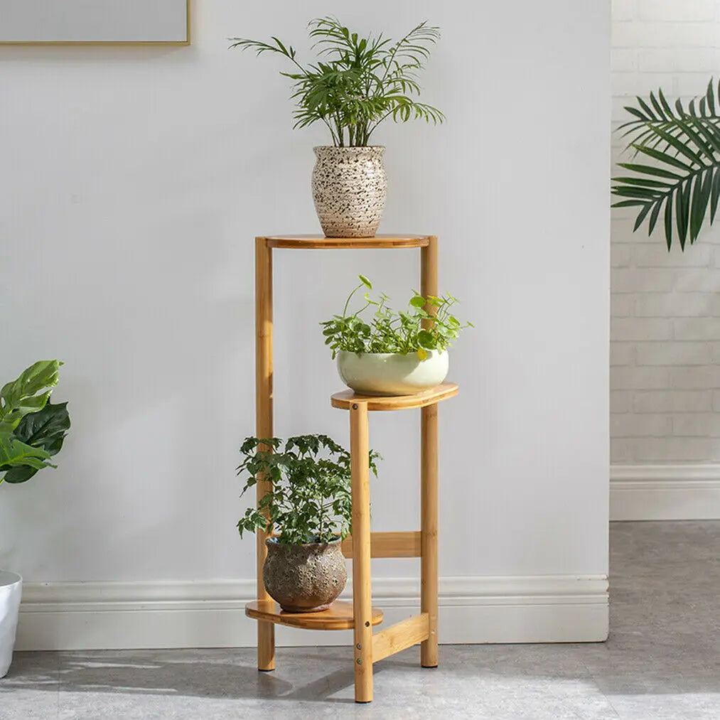3-Tier Bamboo Plant Stand For Indoor Corner Display