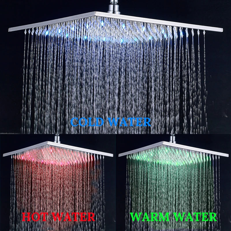 Shinesia LED Rainfall Shower Head Stainless Steel Bathroom Accessory