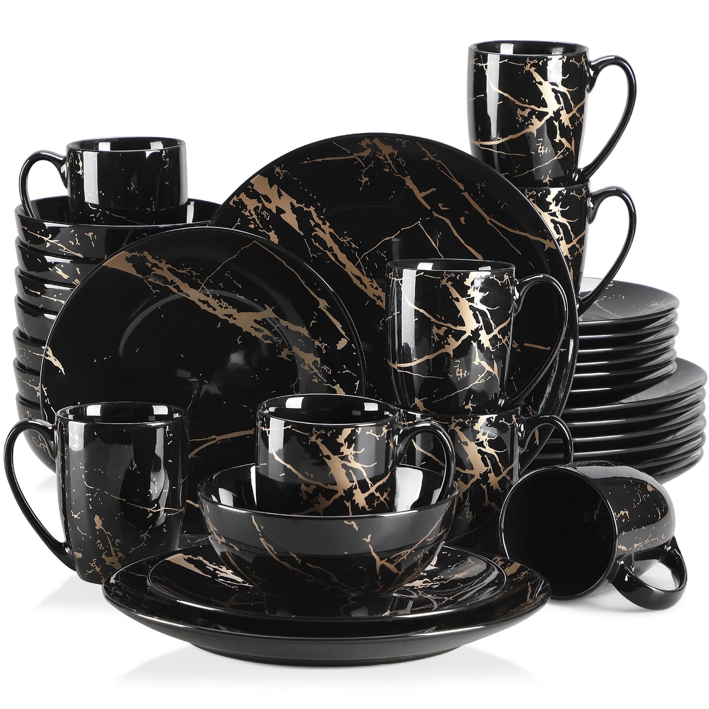 MALACASA Porcelain Dinnerware Set Gold Splash Pattern For Elegant Dining