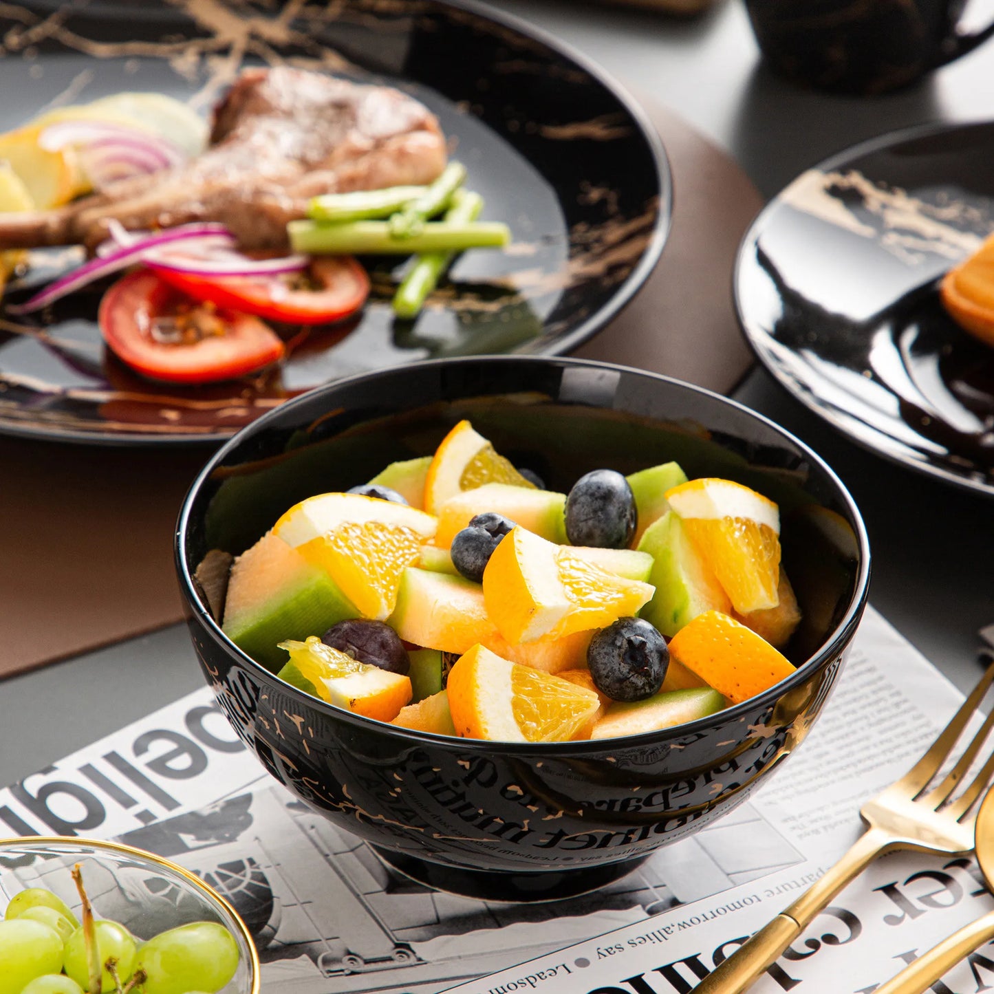 MALACASA Porcelain Dinnerware Set Gold Splash Pattern For Elegant Dining