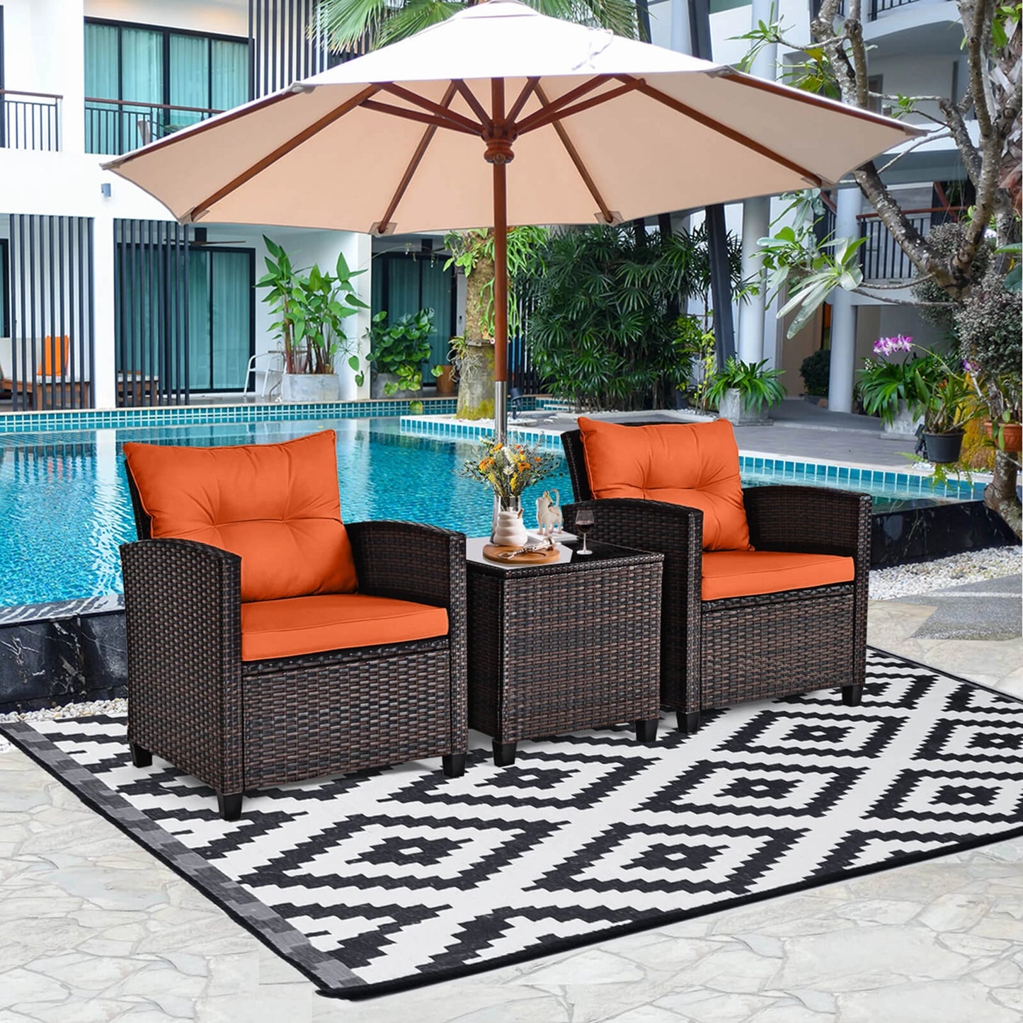 HOMASIS Patio Rattan Furniture Set Cushioned Conversation Sofa