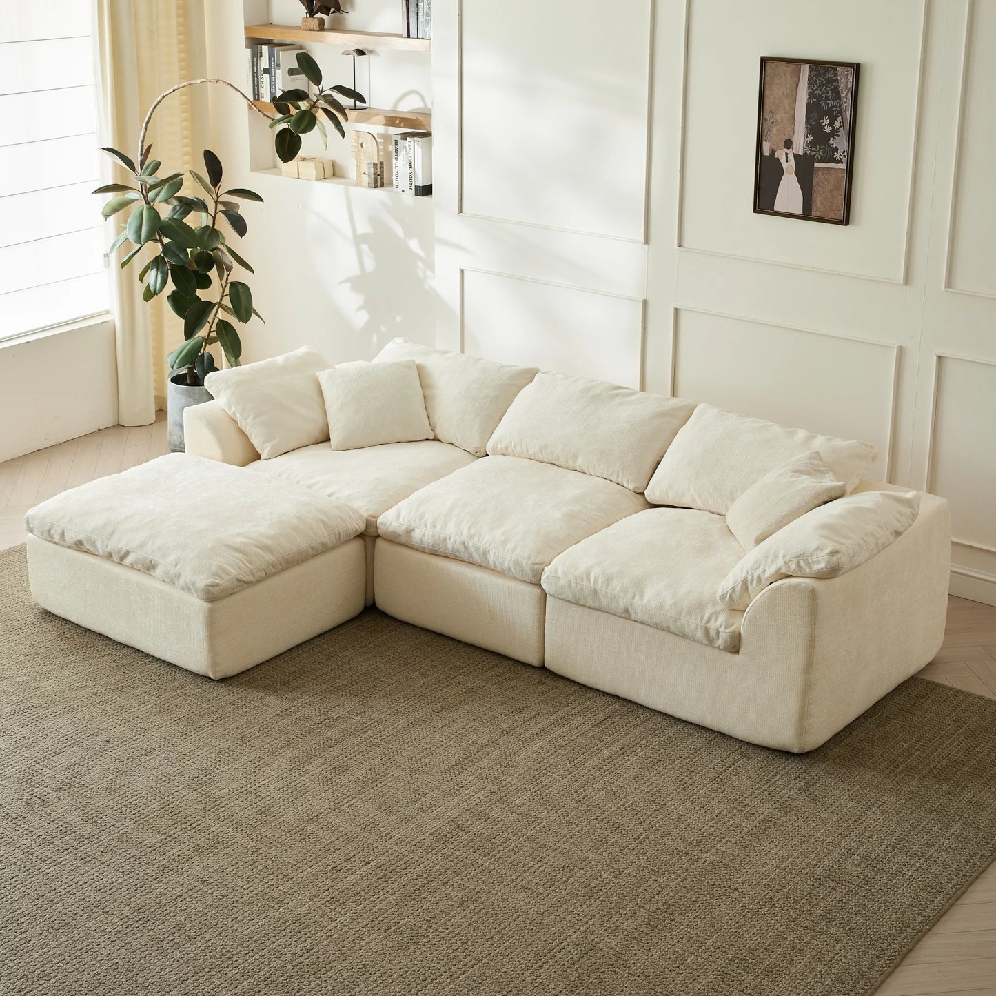 Yeflixvrau CN Modern Cloud L Shaped Sectional Sofa With Ottoman