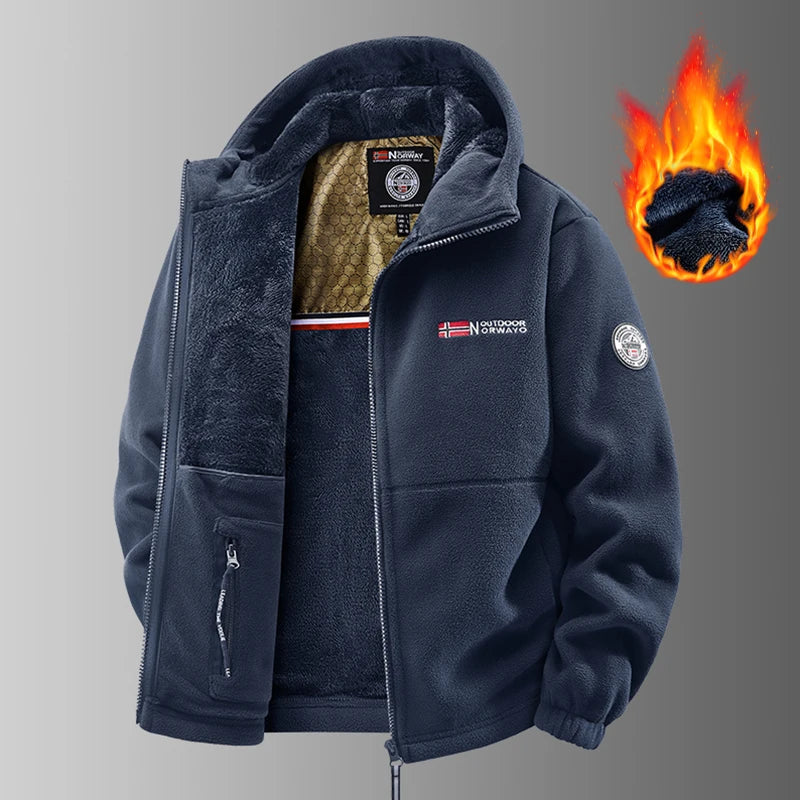 Men Heated Fleece Jacket With Windproof Thermal Outdoor Coat
