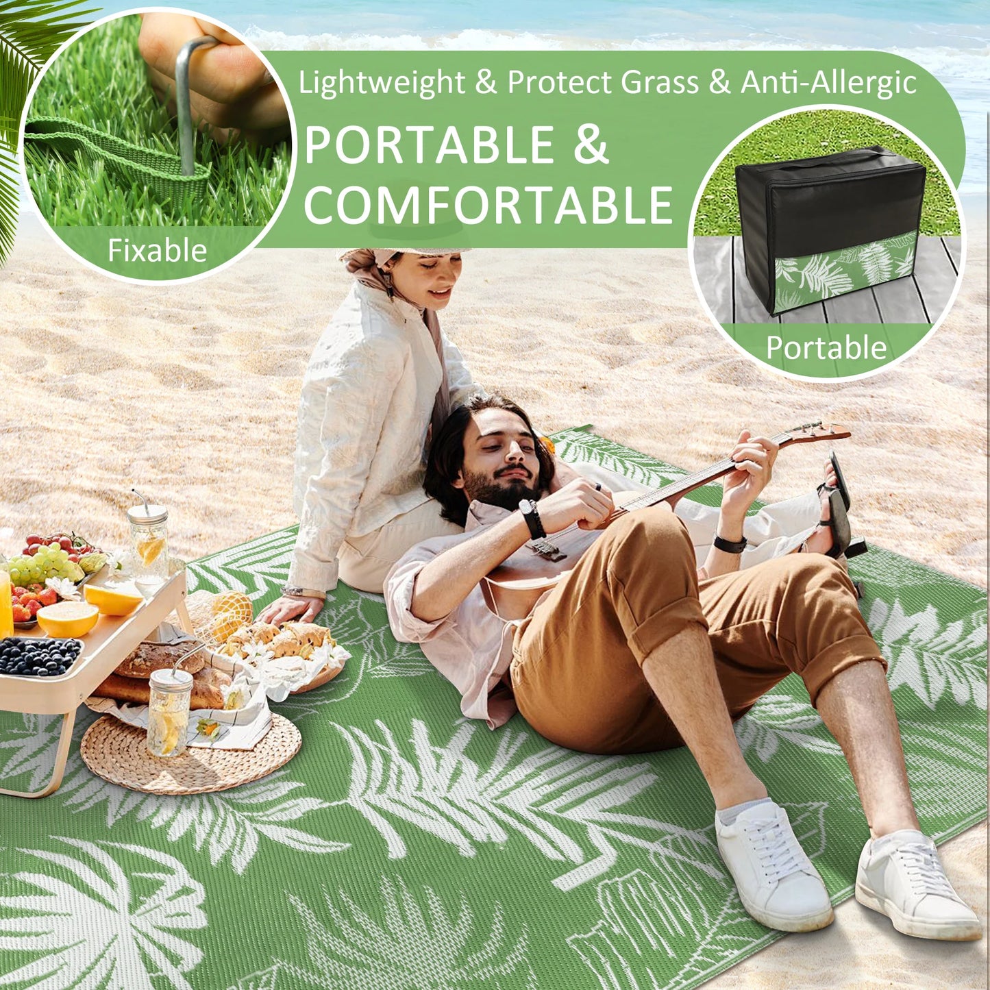 Recycled Plastic Straw Outdoor Rug Waterproof Patio Carpet
