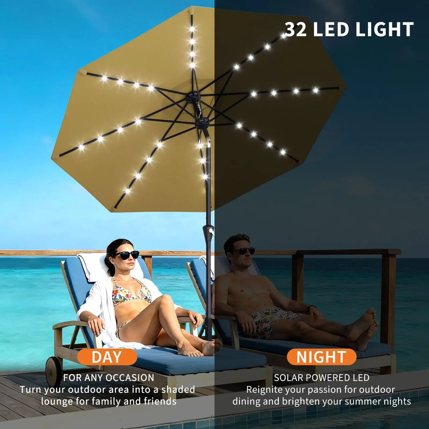Studyset Solar Powered Patio Umbrella With 32 LED Lights