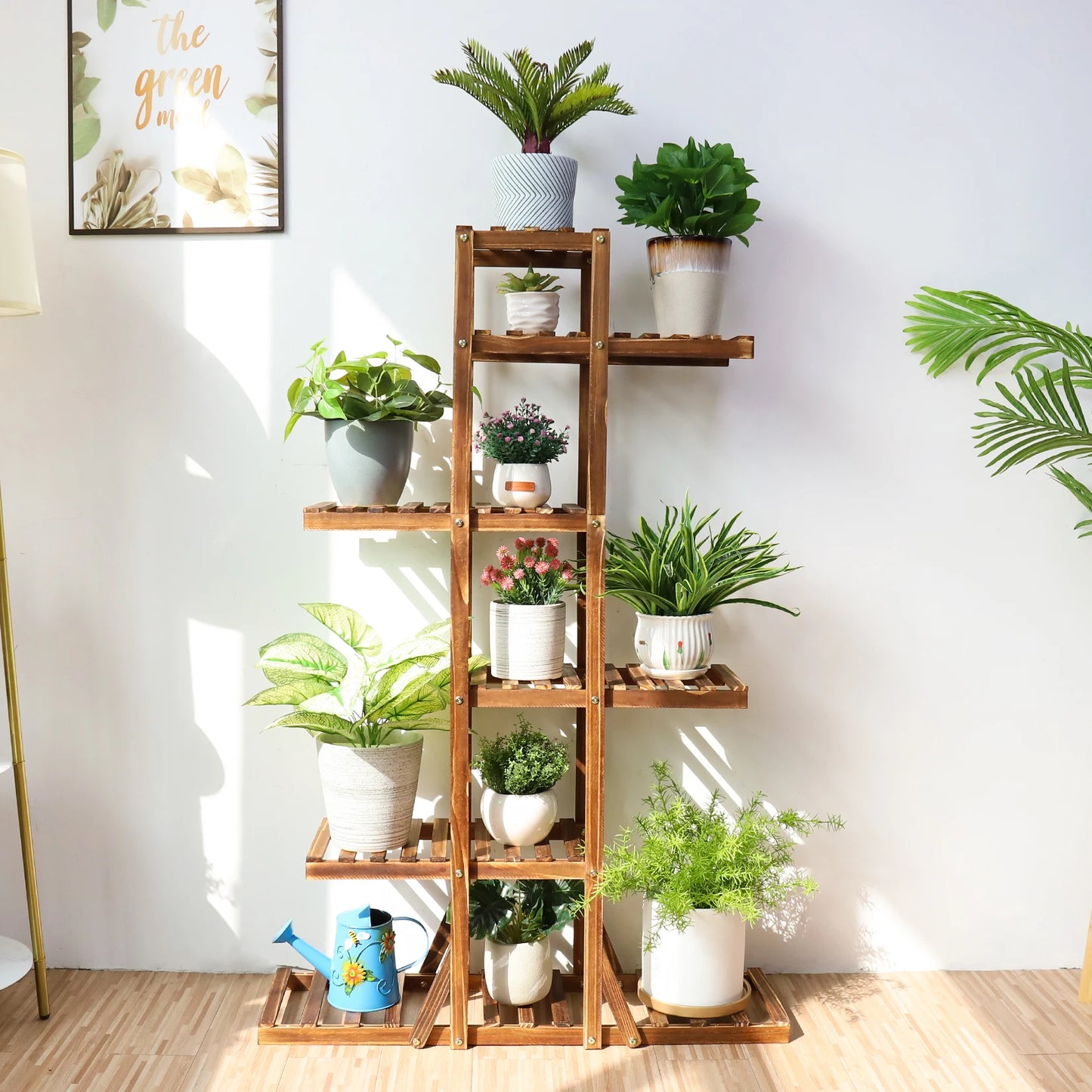BINGOPAW 6 Tier Wooden Plant Stand Carbonized Wood Flower Display
