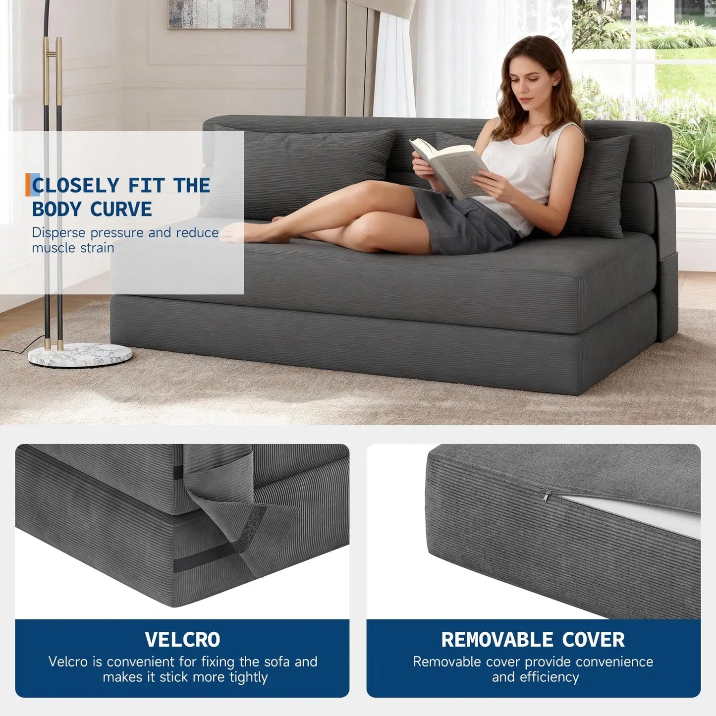 HobbyLane 4 In 1 Folding Sofa Bed Corduroy Loveseat Pillow