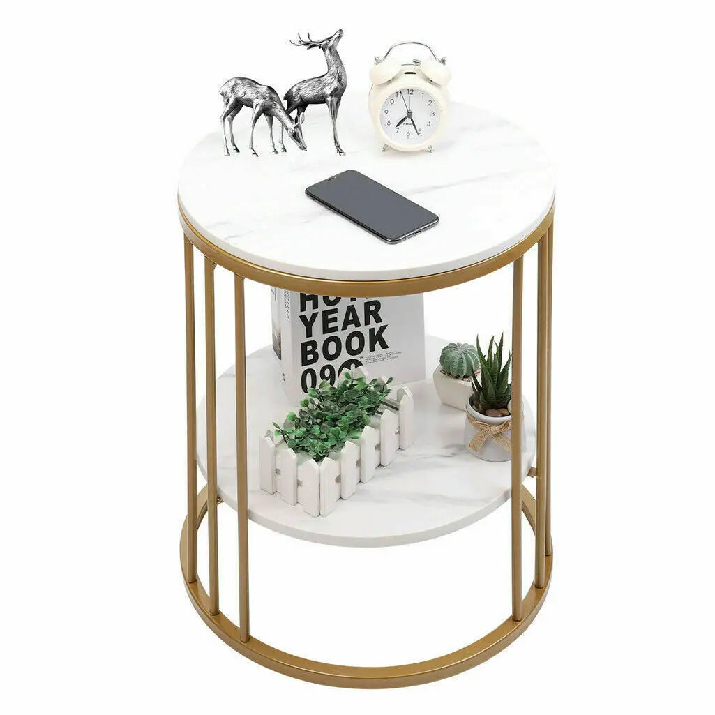 Wisfor Two Tier Marble Round Side Table For Living Room