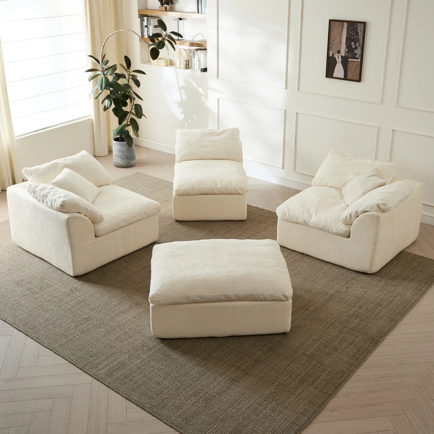 Yeflixvrau CN Modern Cloud L Shaped Sectional Sofa With Ottoman