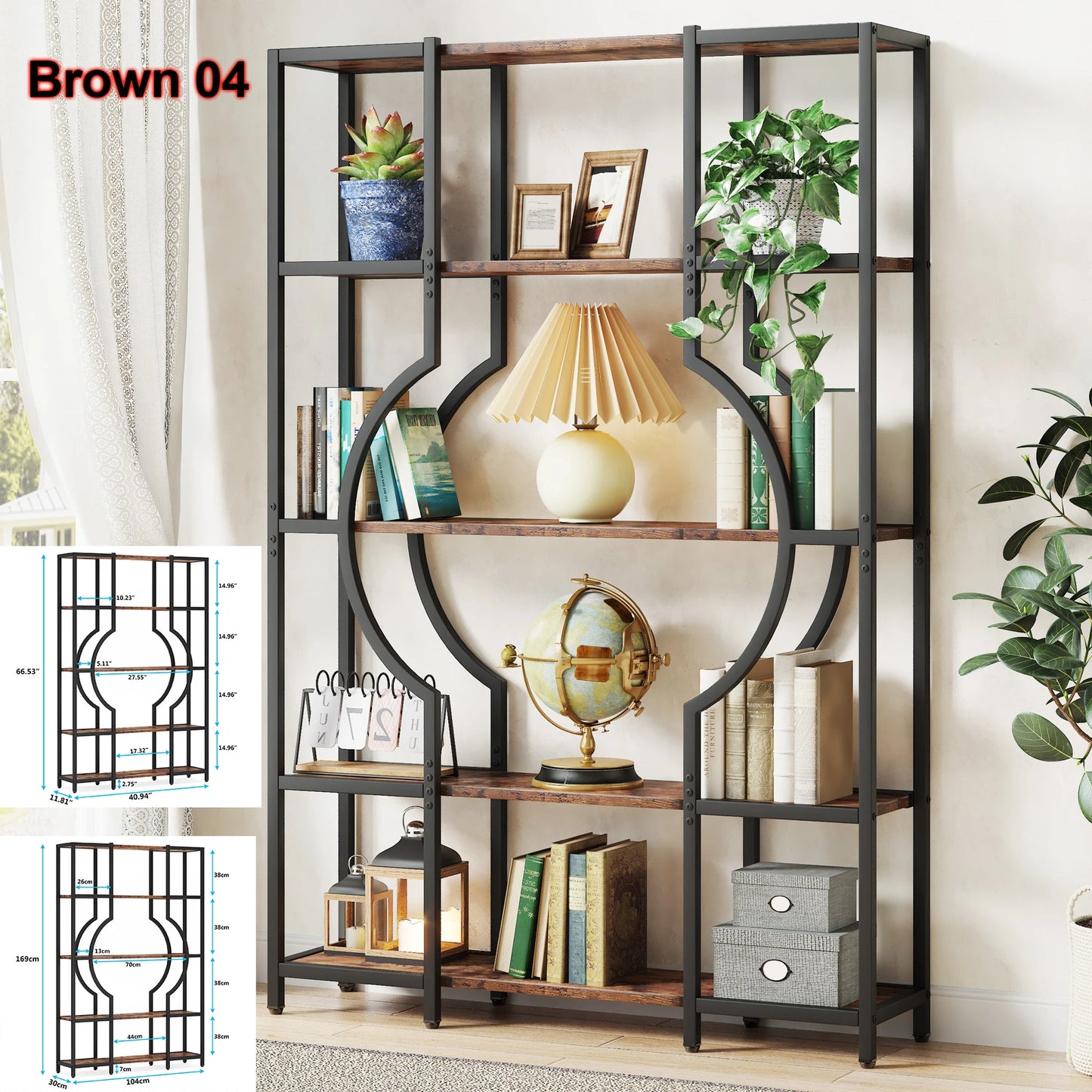 Tribesigns Industrial 5 Tier Etagere Bookshelf Freestanding Storage