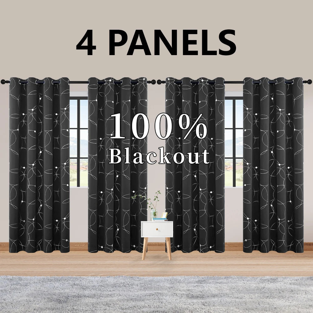 Foil Printed Blackout Curtains Grommet Thermal Insulated Room Darkening