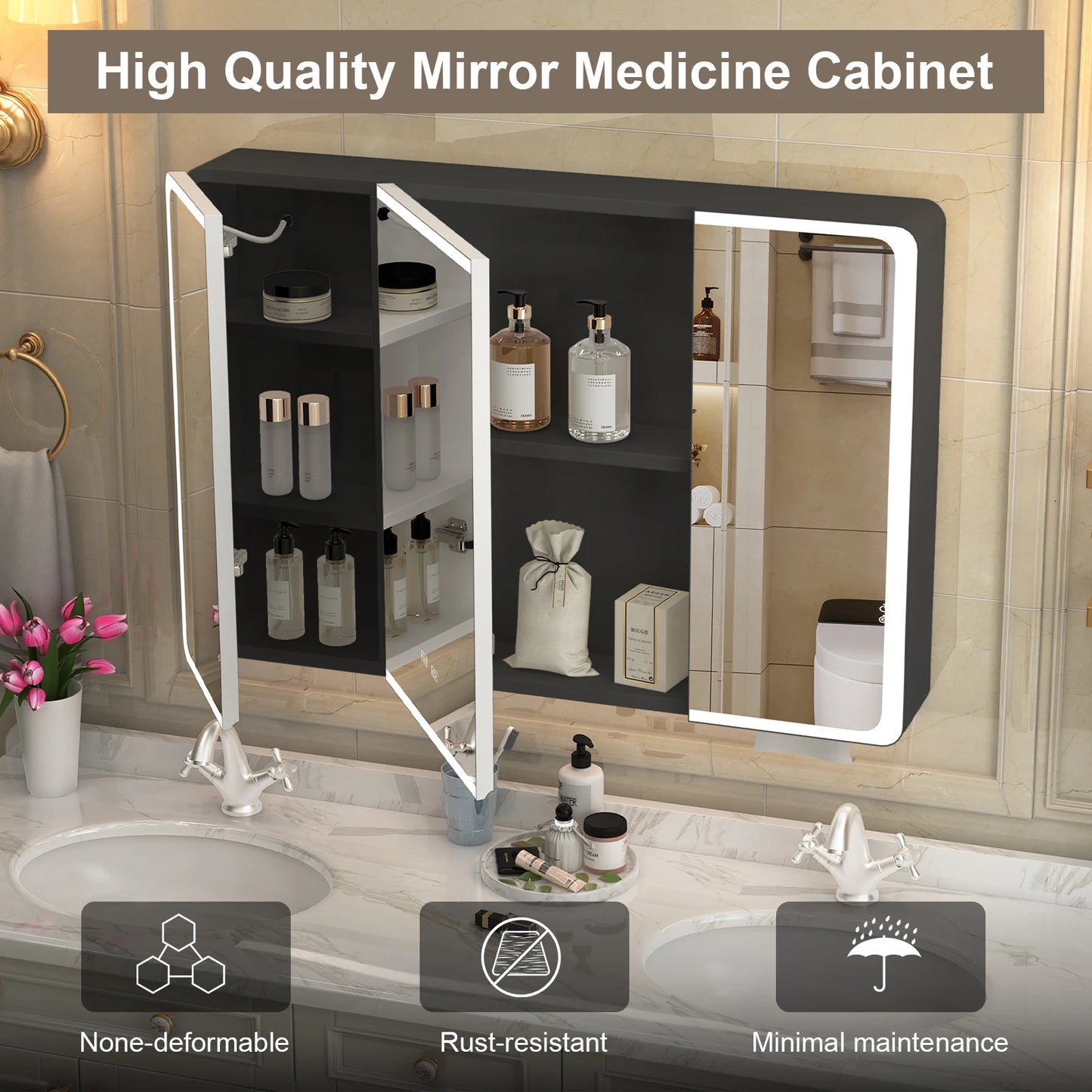 Onesaimei LED Mirror Medicine Cabinet With Two Door Design