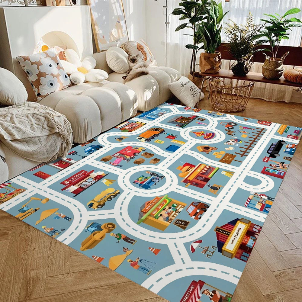 Traffic City Kids Play Mat Non Slip Rug For Playroom