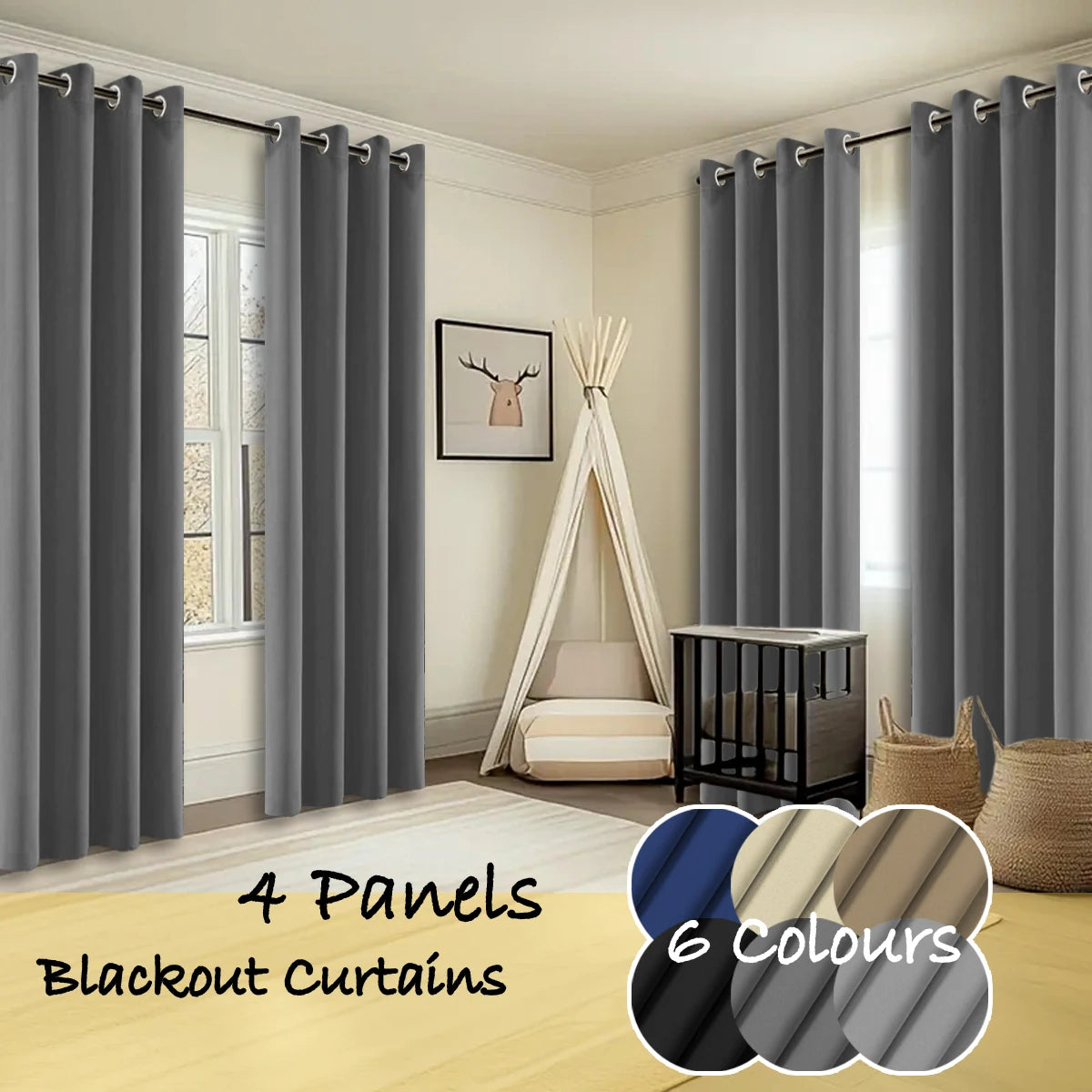 Four Panel Thermal Blackout Curtains Ring Top Insulated Window Drapes