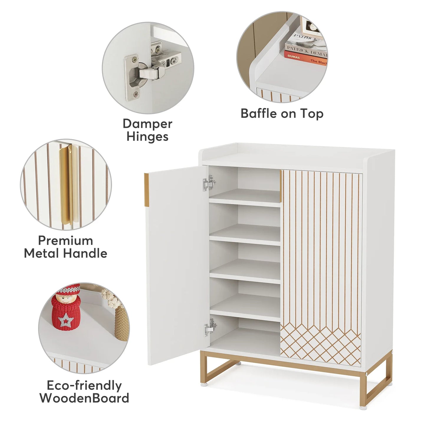 Tribesigns 5 Tier Shoe Cabinet With Doors Wood Storage