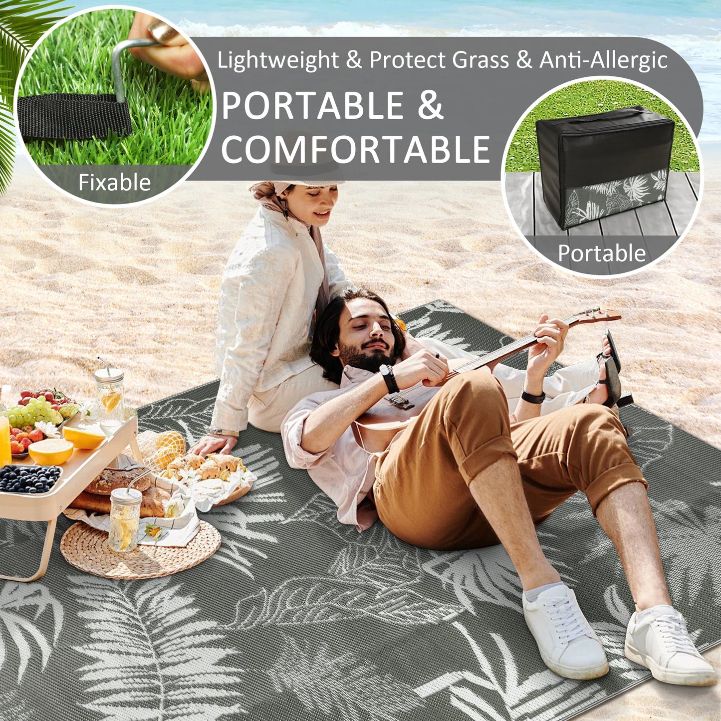 Recycled Plastic Straw Outdoor Rug Waterproof Patio Carpet