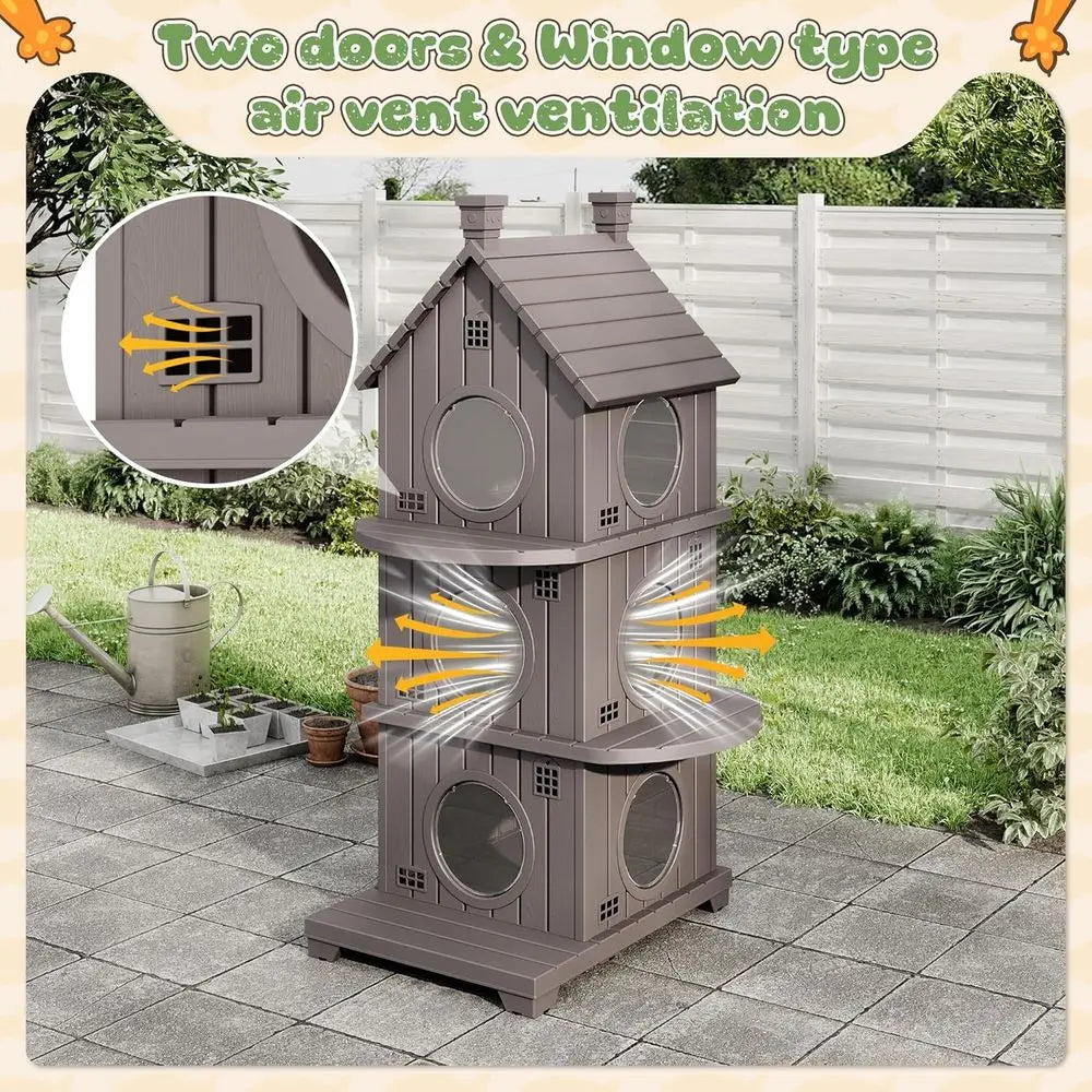 Outdoor Resin Cat House Weatherproof With Elevated Base