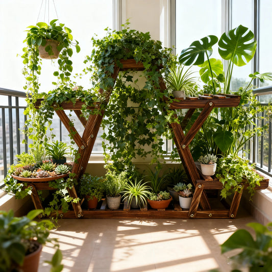 Carbonized Triangle 6 Tier Corner Wood Plant Stand Indoor Outdoor