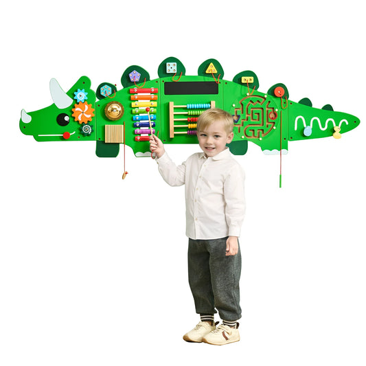 SucceBuy Dinosaur Kids Busy Wall Board 11 Activity Panels Montessori Sensory Toy