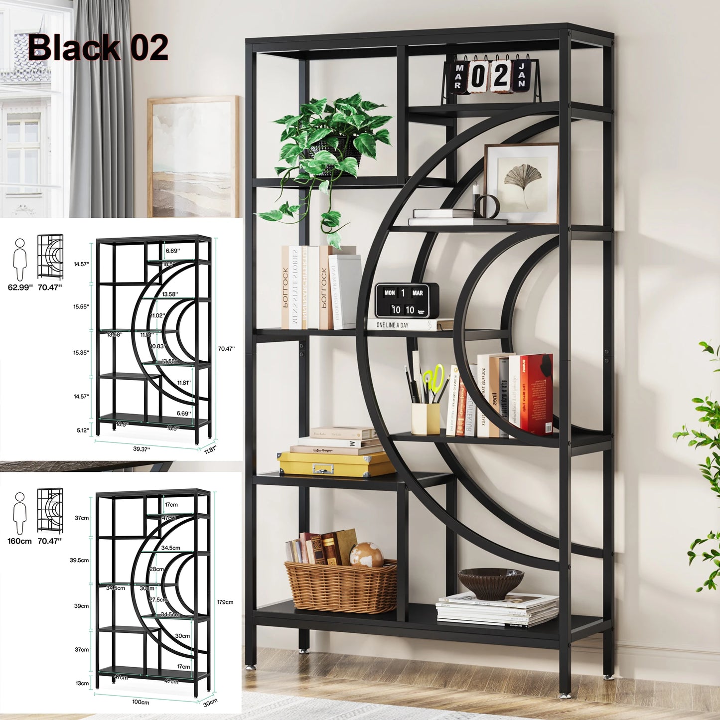 Tribesigns Industrial 5 Tier Etagere Bookshelf Freestanding Storage