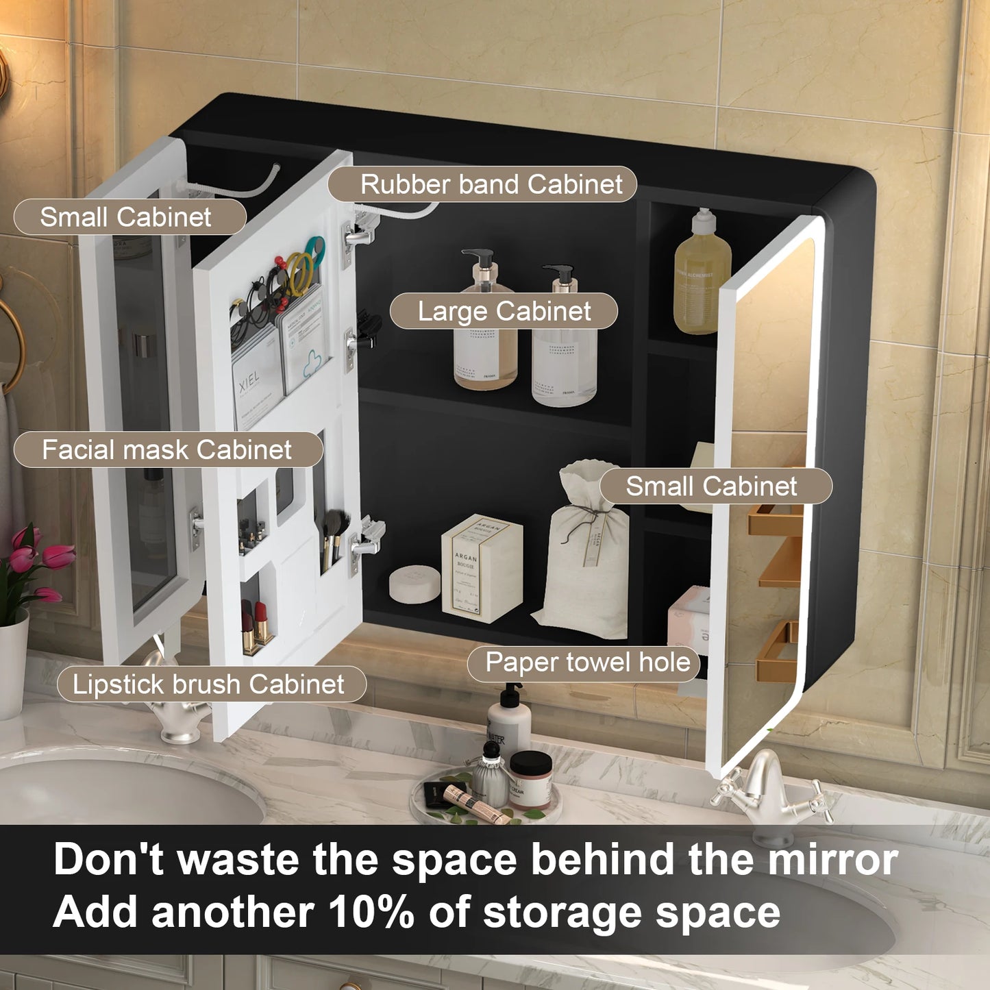 Onesaimei LED Mirror Medicine Cabinet With Two Door Design
