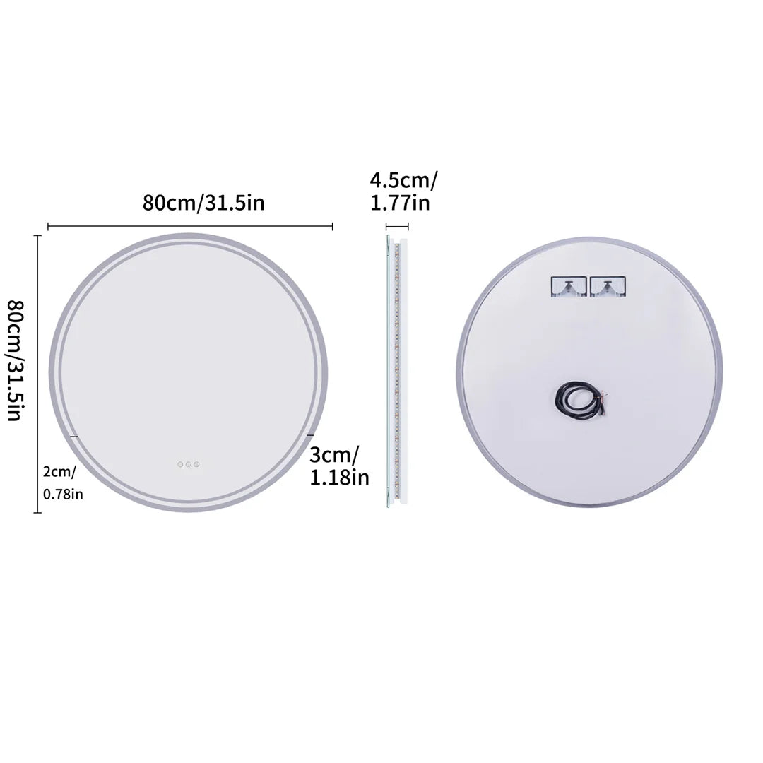 LUVODI Round LED Bathroom Mirror With Touch Dimmer Anti Fog