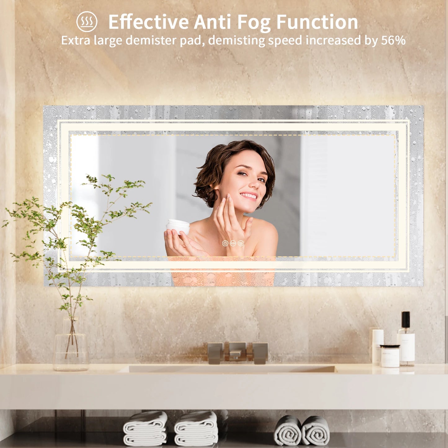LED Illuminated Bathroom Mirror With Front And Backlit Lights