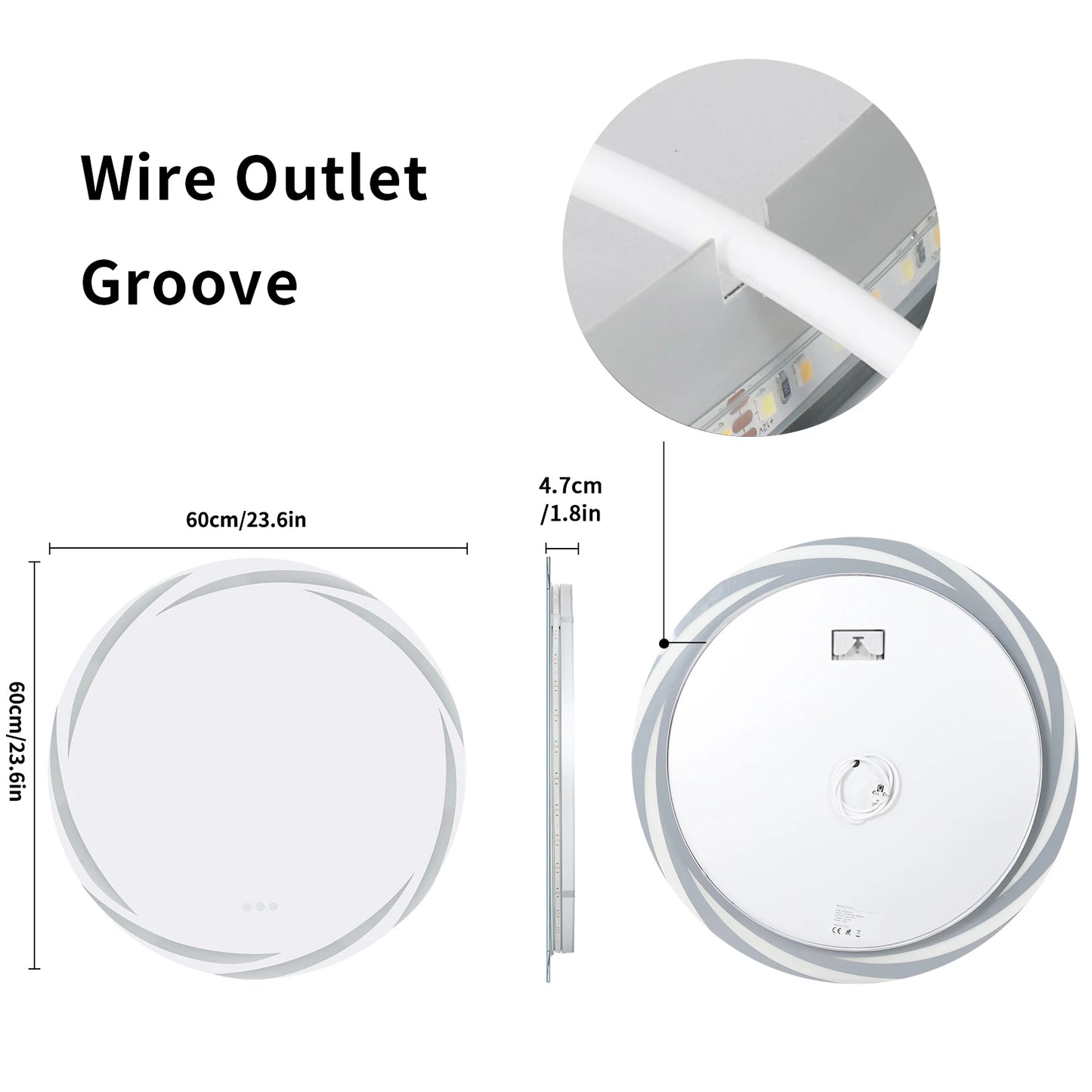 LED Round Bathroom Mirror Backlit Anti Fog Shatterproof Dimmable