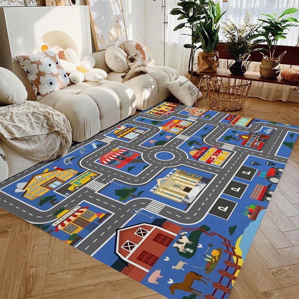 Traffic City Kids Play Mat Non Slip Rug For Playroom