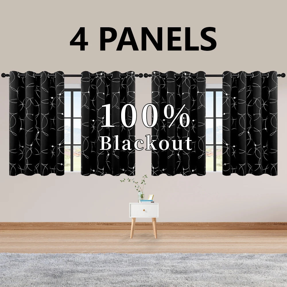 Foil Printed Blackout Curtains Grommet Thermal Insulated Room Darkening