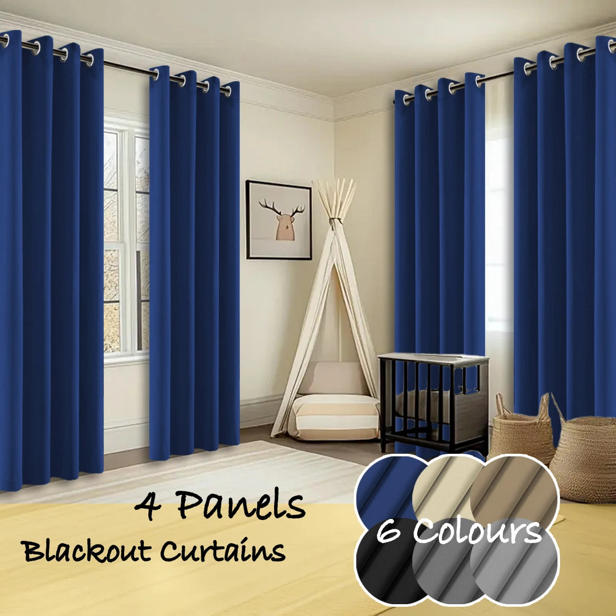 Thermal Insulated Blackout Curtains With Four Ring Top Panels