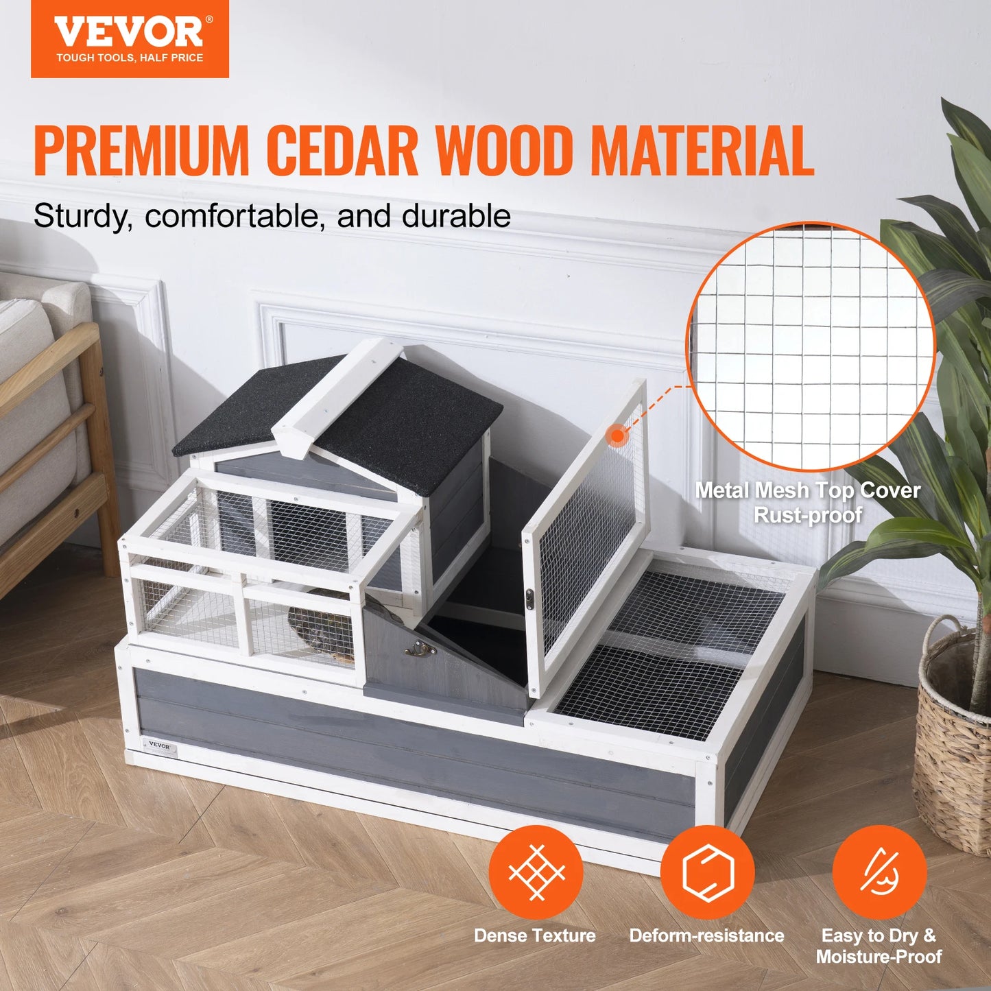 SucceBuy 3 Room Tortoise Habitat Wooden Enclosure With Open Roof