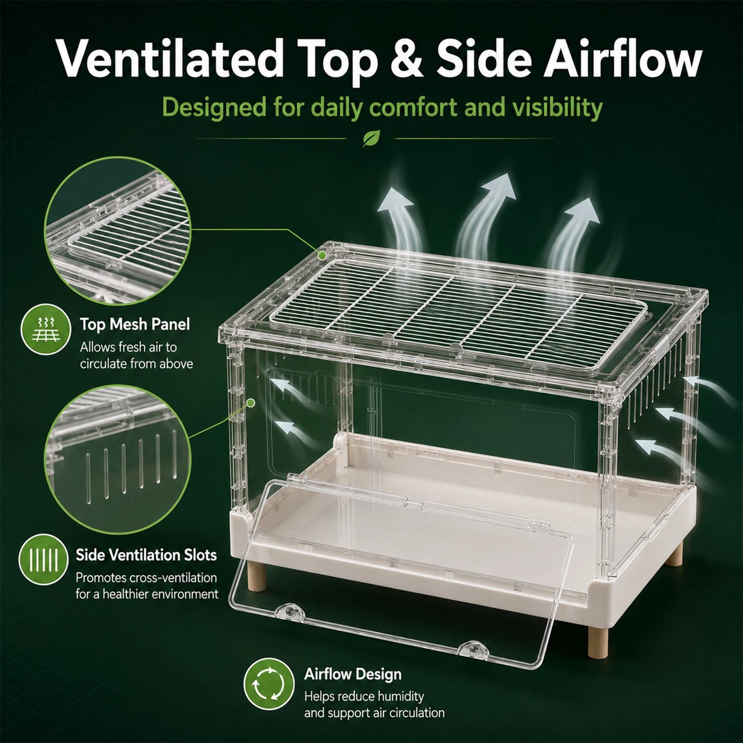 Acrylic Reptile Terrarium With Front Opening Door Clear Ventilation