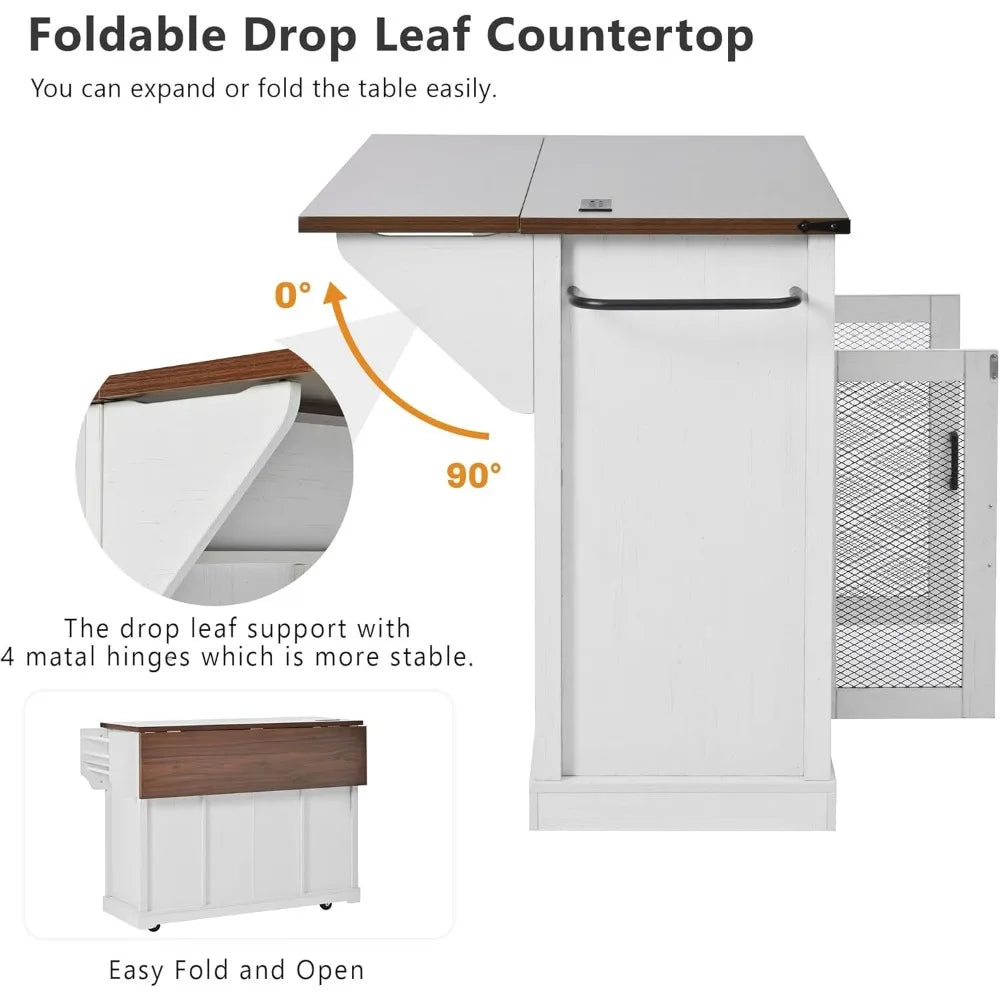 Farmhouse Kitchen Island Cart On Wheels With Drop Leaf Outlet
